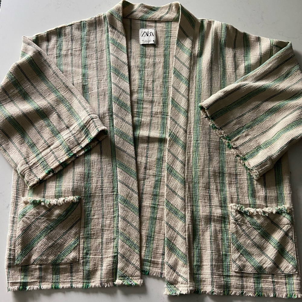 Zara Green and Cream Jacket with Elegant Design